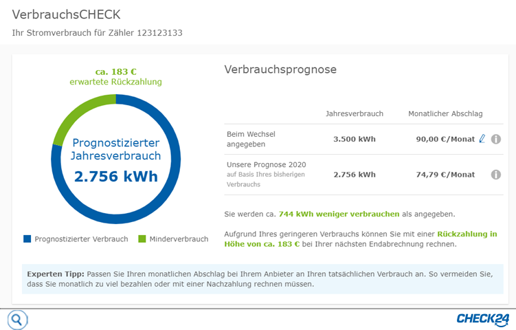 VerbrauchsCHECK für angemeldete User